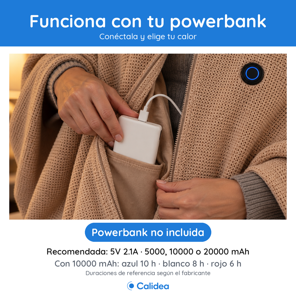 Poncho-manta calefactable con 3 niveles de calor