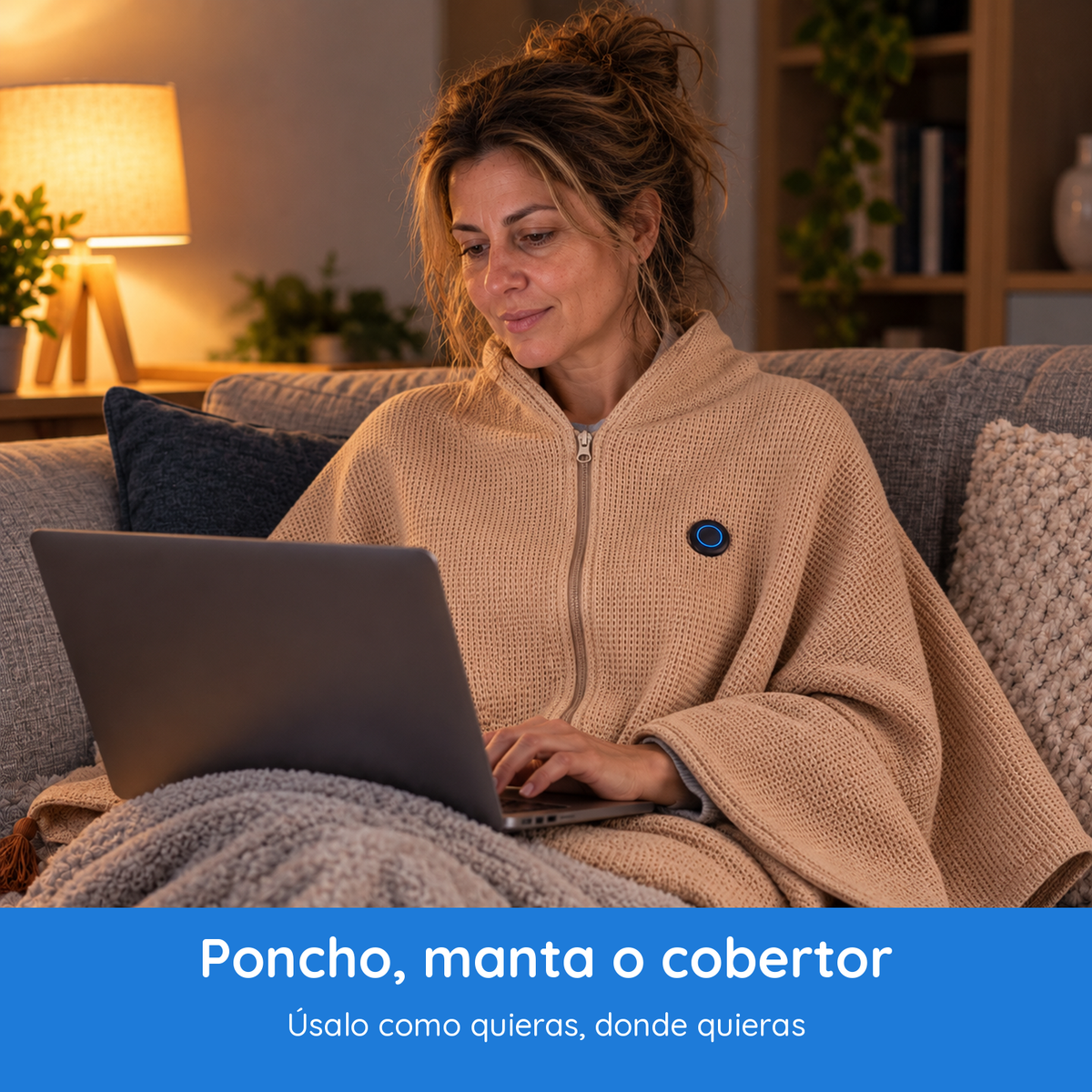 Poncho-manta calefactable con 3 niveles de calor