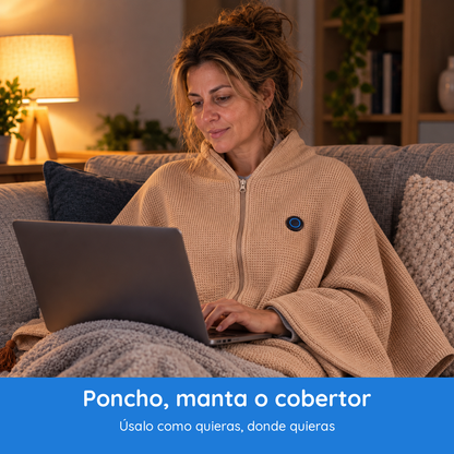 Poncho-manta calefactable con 3 niveles de calor